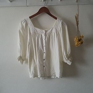 Blue Anemone peasant blouse white linen